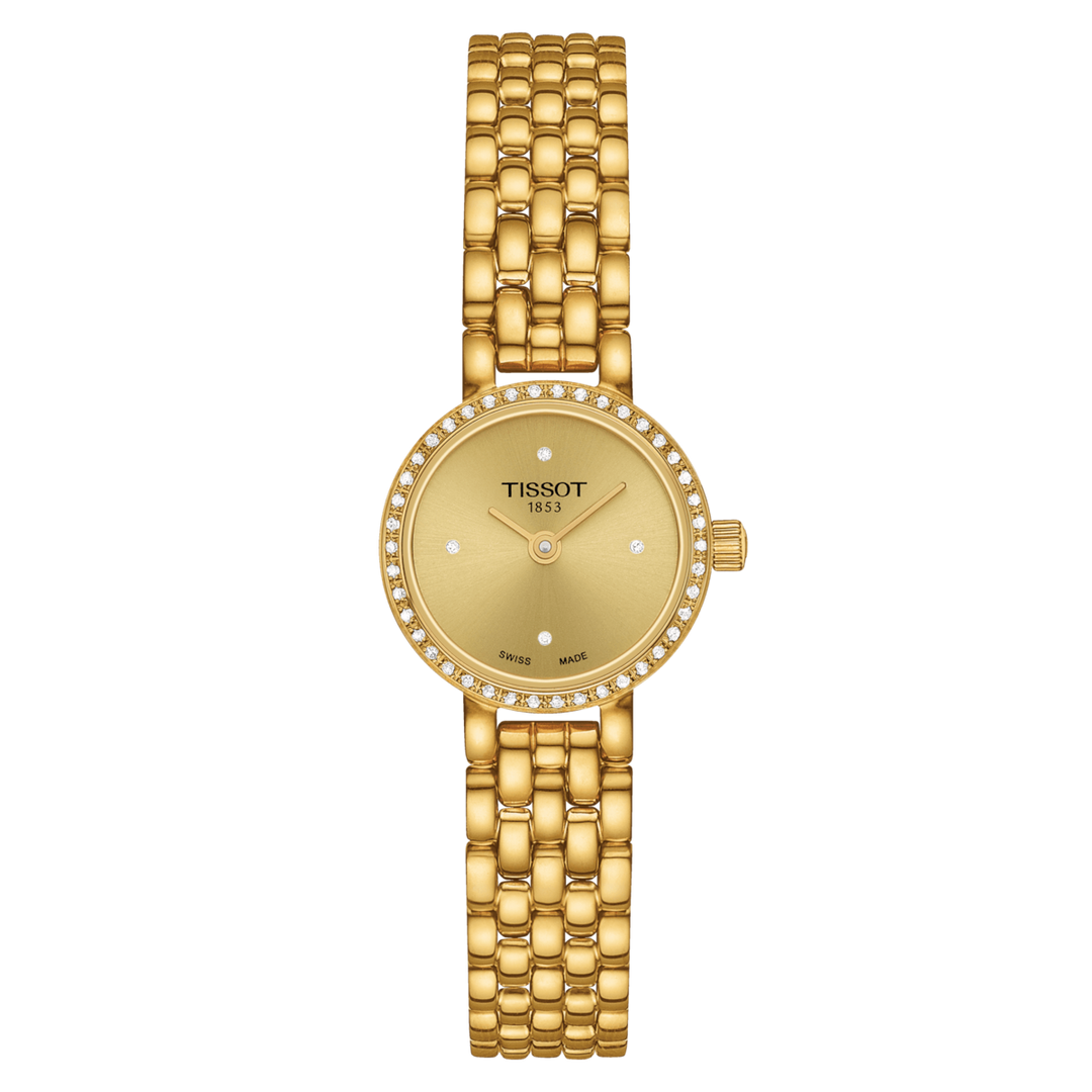 Montre Tissot Lovely Round 19.5mm champagne diamants Quartz acier finition PVD or jaune T140.009.63.026.00