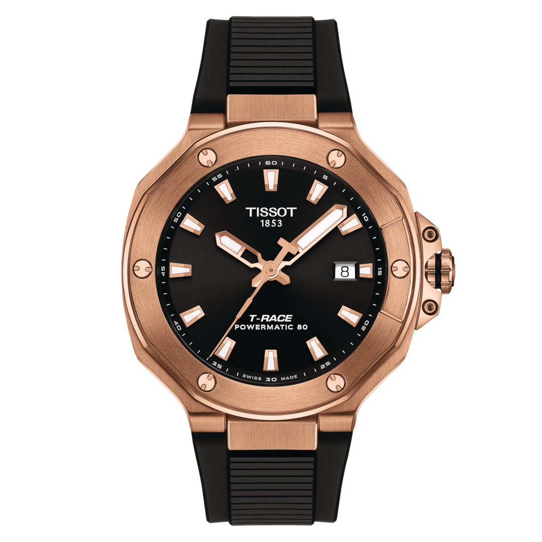 Tissot orologio T-Race Powermatic 80 41mm nero automatico acciaio finitura PVD oro rosa T141.807.37.051.00