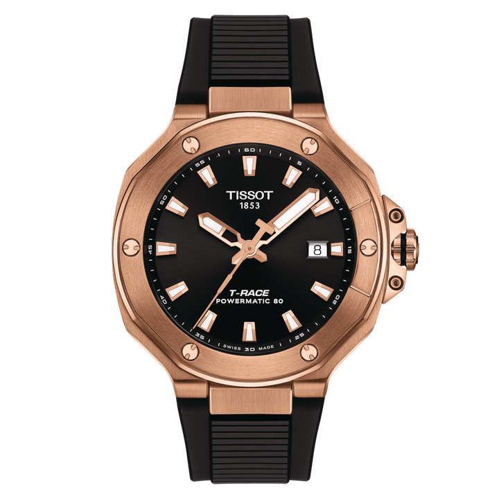 Tissot orologio T-Race Powermatic 80 41mm nero automatico acciaio finitura PVD oro rosa T141.807.37.051.00