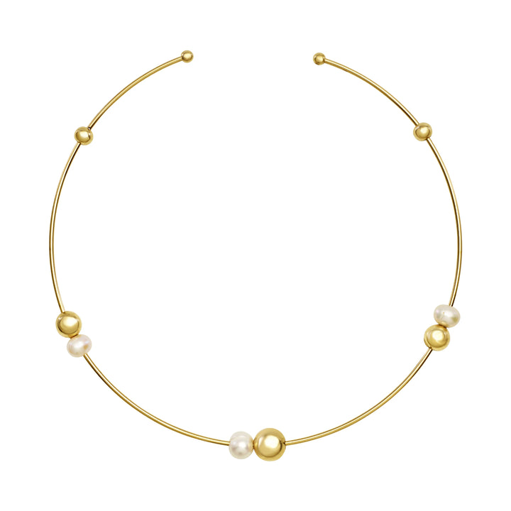Collier Breil rigide Bubble en acier finition or IP et perles TJ3777