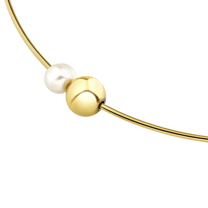 Collier Breil rigide Bubble en acier finition or IP et perles TJ3777