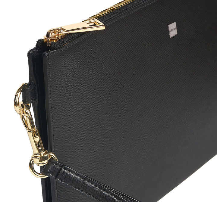 Flache Gerba-Clutch aus Saffiano-Kalbsleder, Maße: 25 x 16 cm, GB010 SCHWARZ