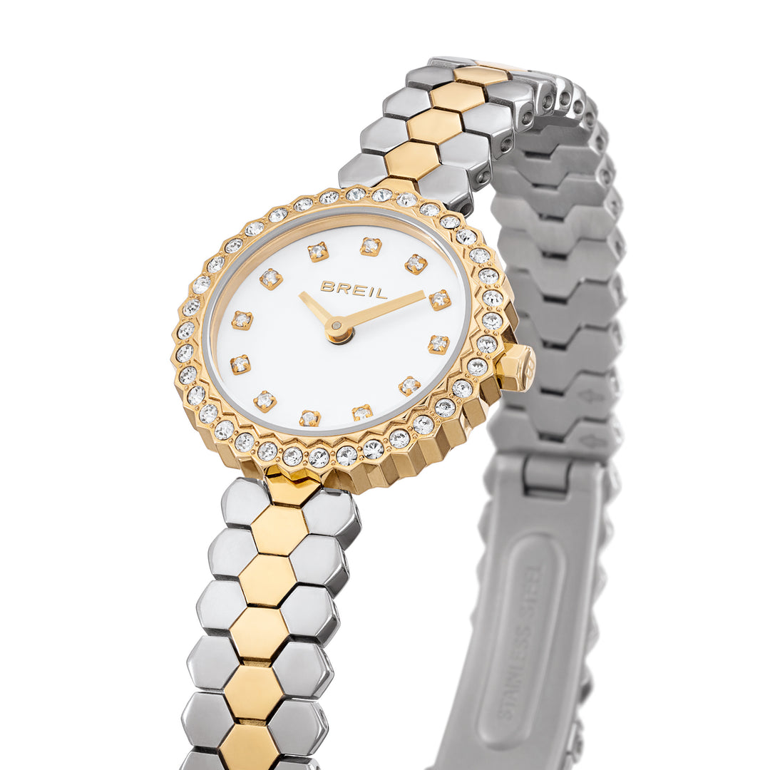 Montre Breil Primp 24mm acier quartz blanc finition PVD or 14 carats TW2200