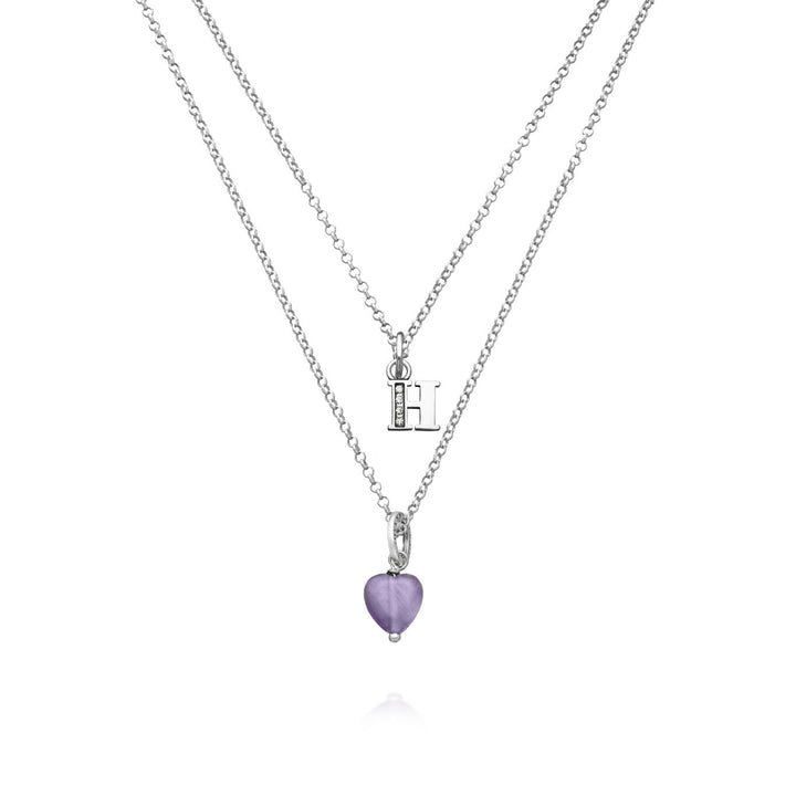 Giovanni Raspini Halskette kostbares Geschenk Buchstabe h Halskette aus 925er Silber, Amethyst und Zirkonen X01487