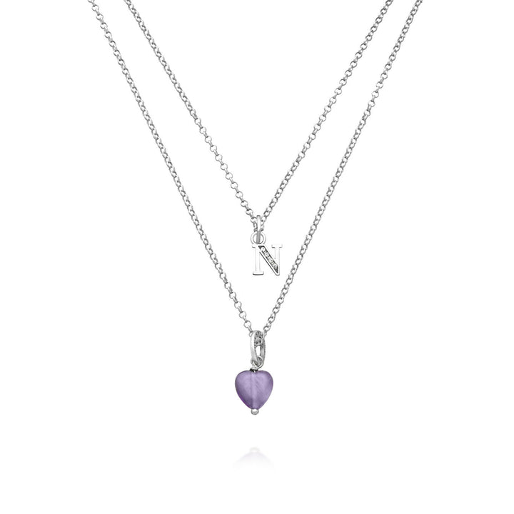 Collier Giovanni Raspini cadeau précieux lettre n Collier en argent 925, améthyste et zircons X01481