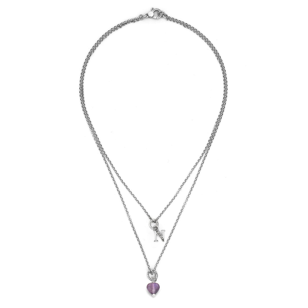 Collier Giovanni Raspini cadeau précieux lettre n Collier en argent 925, améthyste et zircons X01481