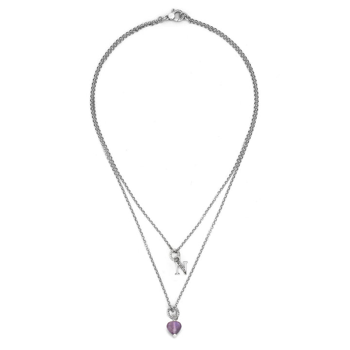 Collier Giovanni Raspini cadeau précieux lettre n Collier en argent 925, améthyste et zircons X01481
