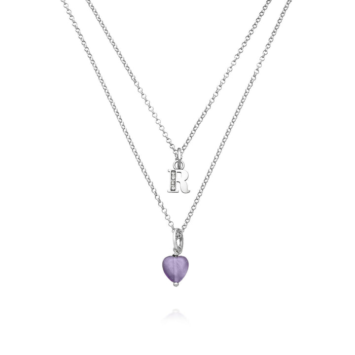 Collier Giovanni Raspini cadeau précieux lettre r Collier en argent 925, améthyste et zircons X01477