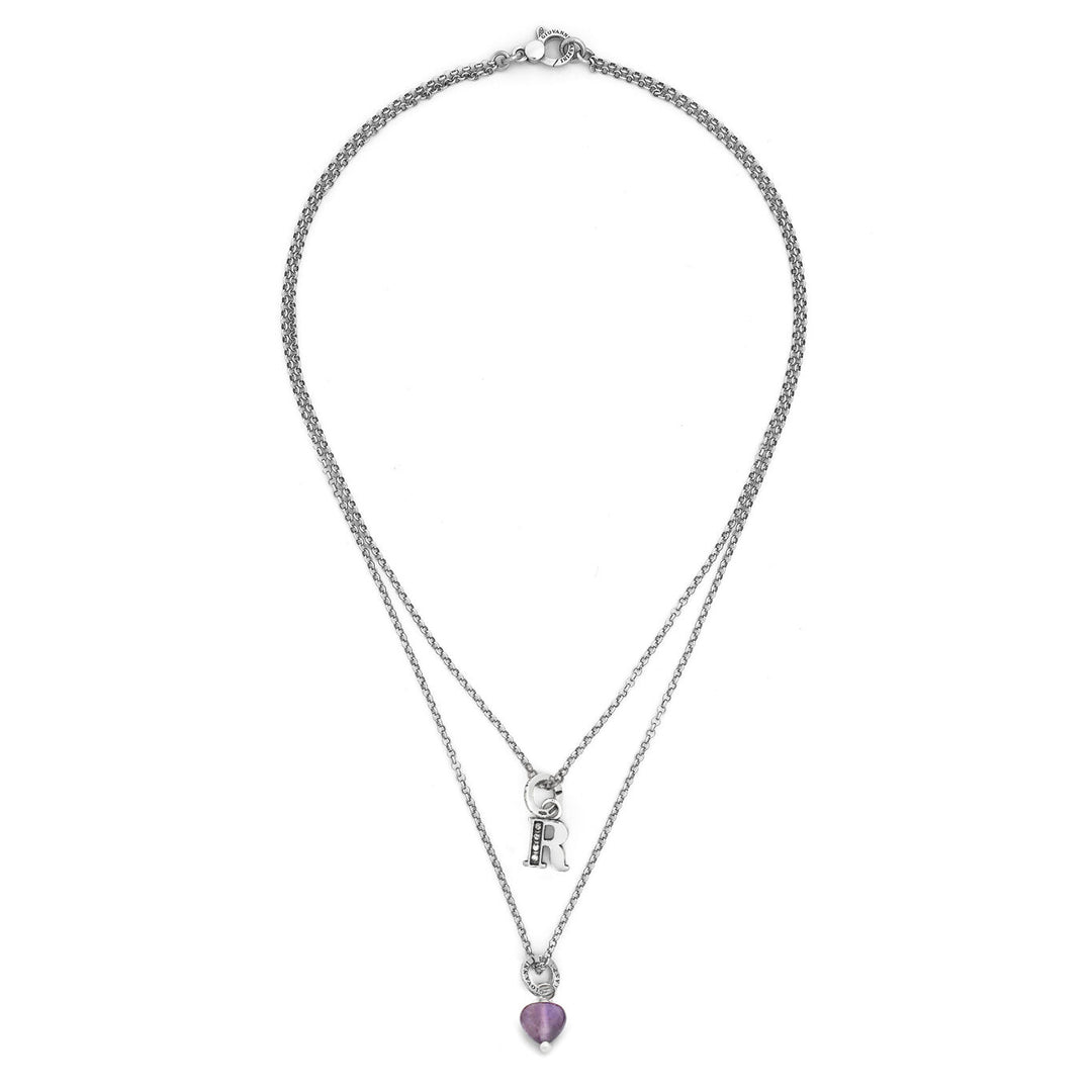 Collier Giovanni Raspini cadeau précieux lettre r Collier en argent 925, améthyste et zircons X01477