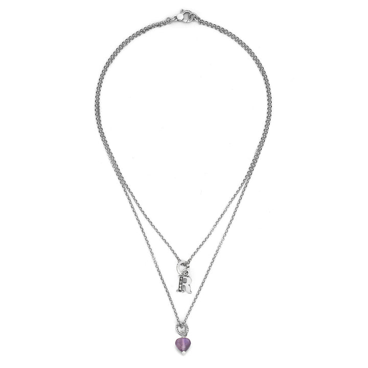 Collier Giovanni Raspini cadeau précieux lettre r Collier en argent 925, améthyste et zircons X01477