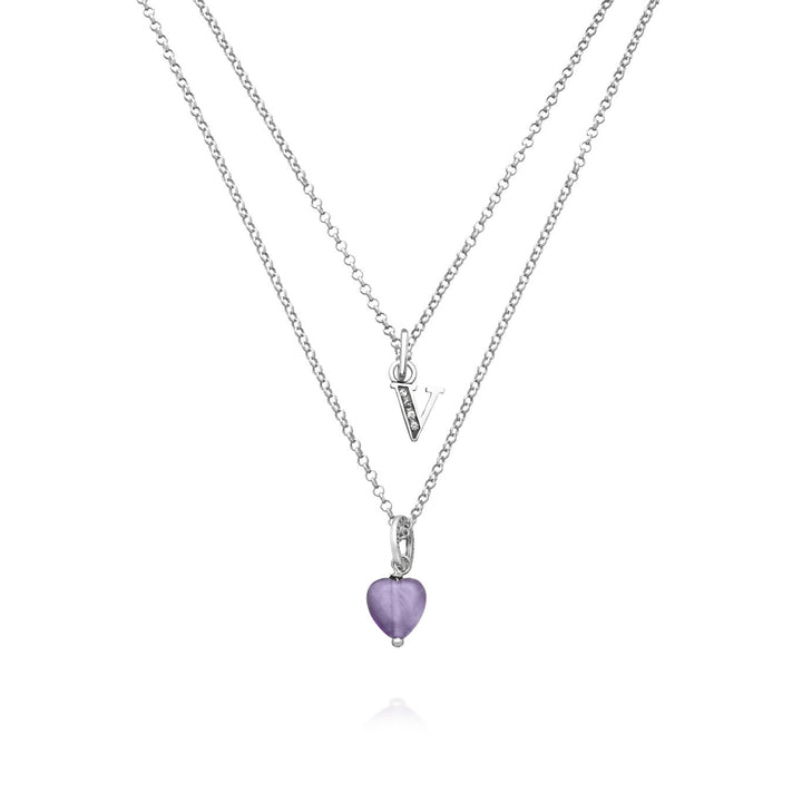 Giovanni Raspini Halskette kostbares Geschenk Buchstabe V Halskette aus 925er Silber, Amethyst und Zirkonen X01473