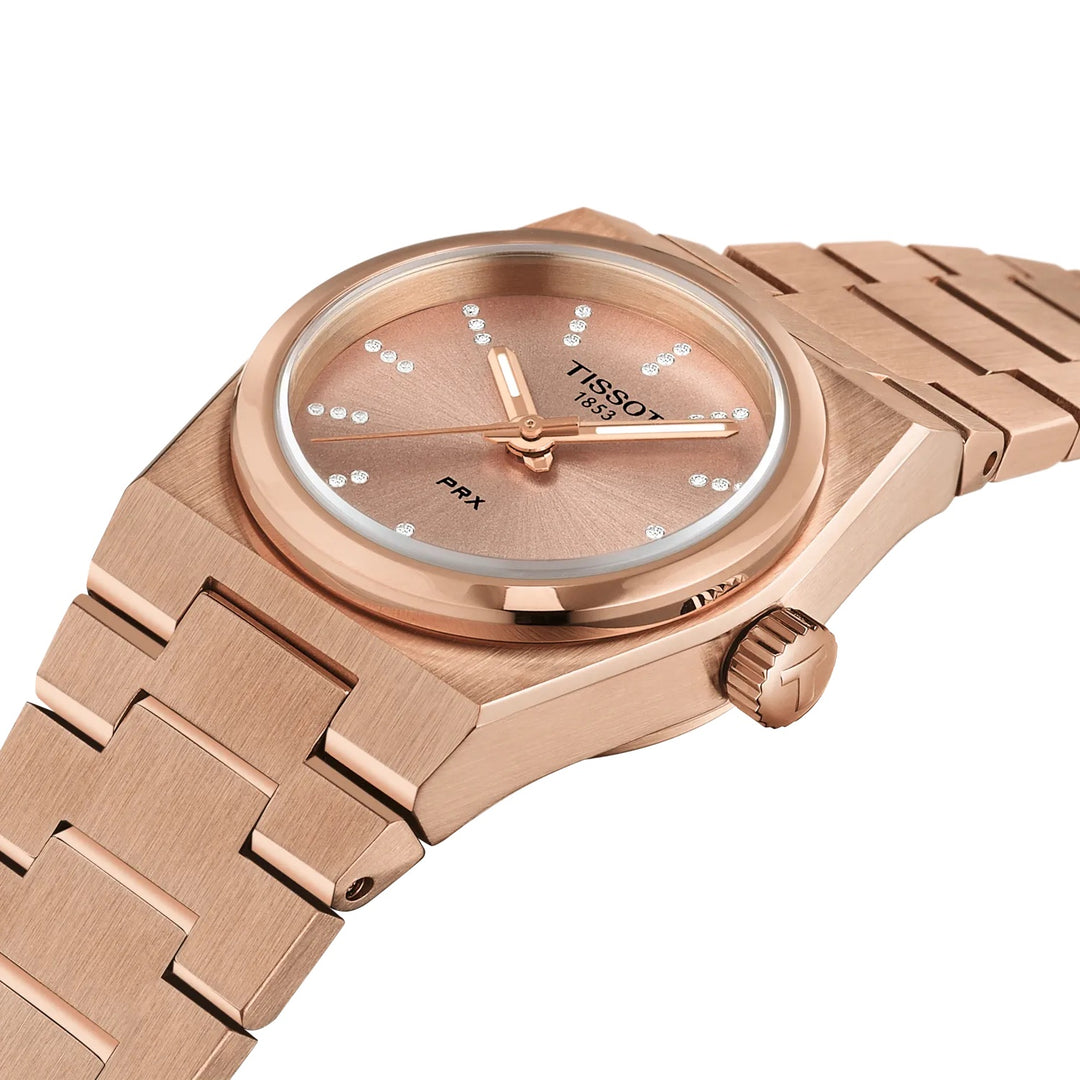 Montre Tissot PRX 25mm or rose diamants quartz acier PVD finition or rose T137.010.33.506.00