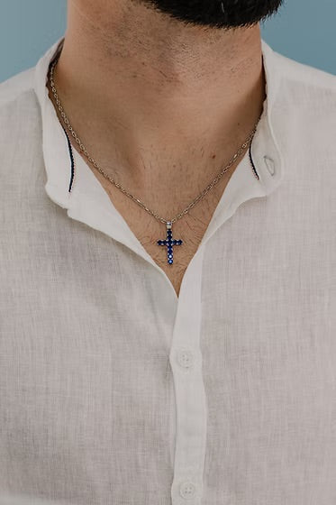 Comete collana girocollo Croce Tennis argento 925 zirconi blu UGL 689