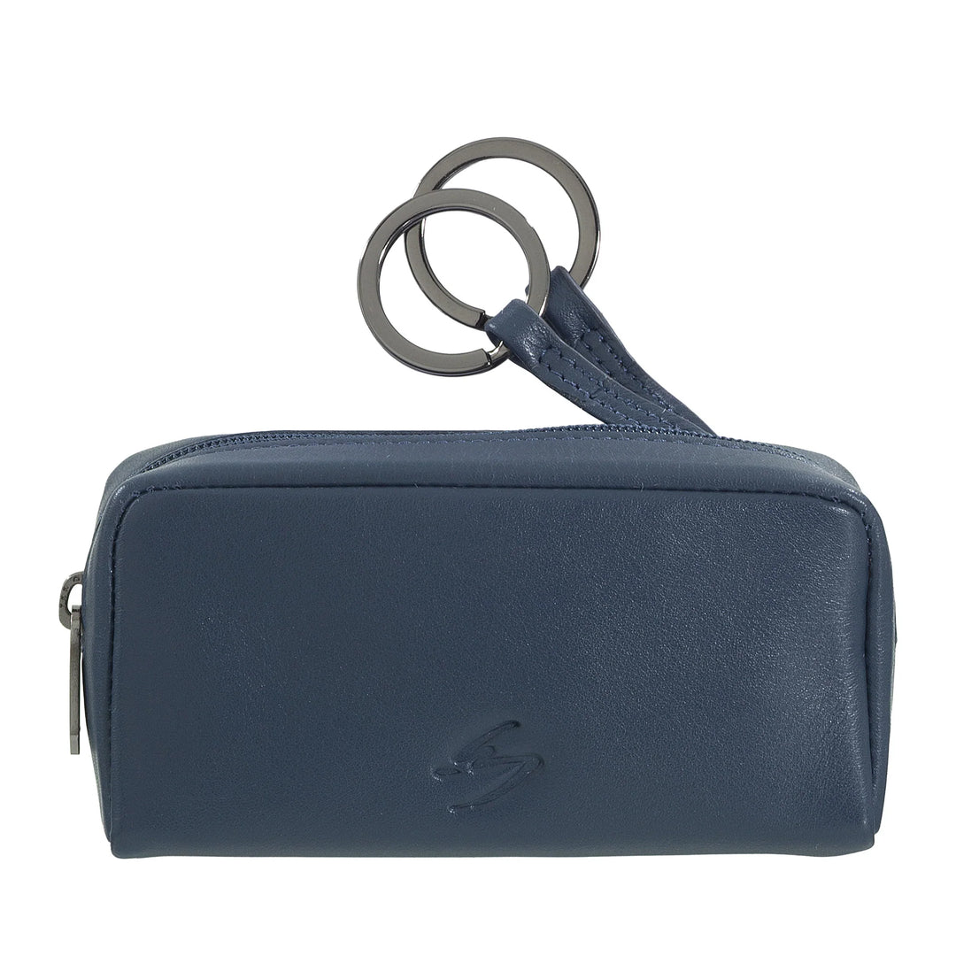 Porte-clés Nuvola Pelle pour homme et femme en cuir véritable – Porte-monnaie avec fermeture éclair et 2 porte-clés