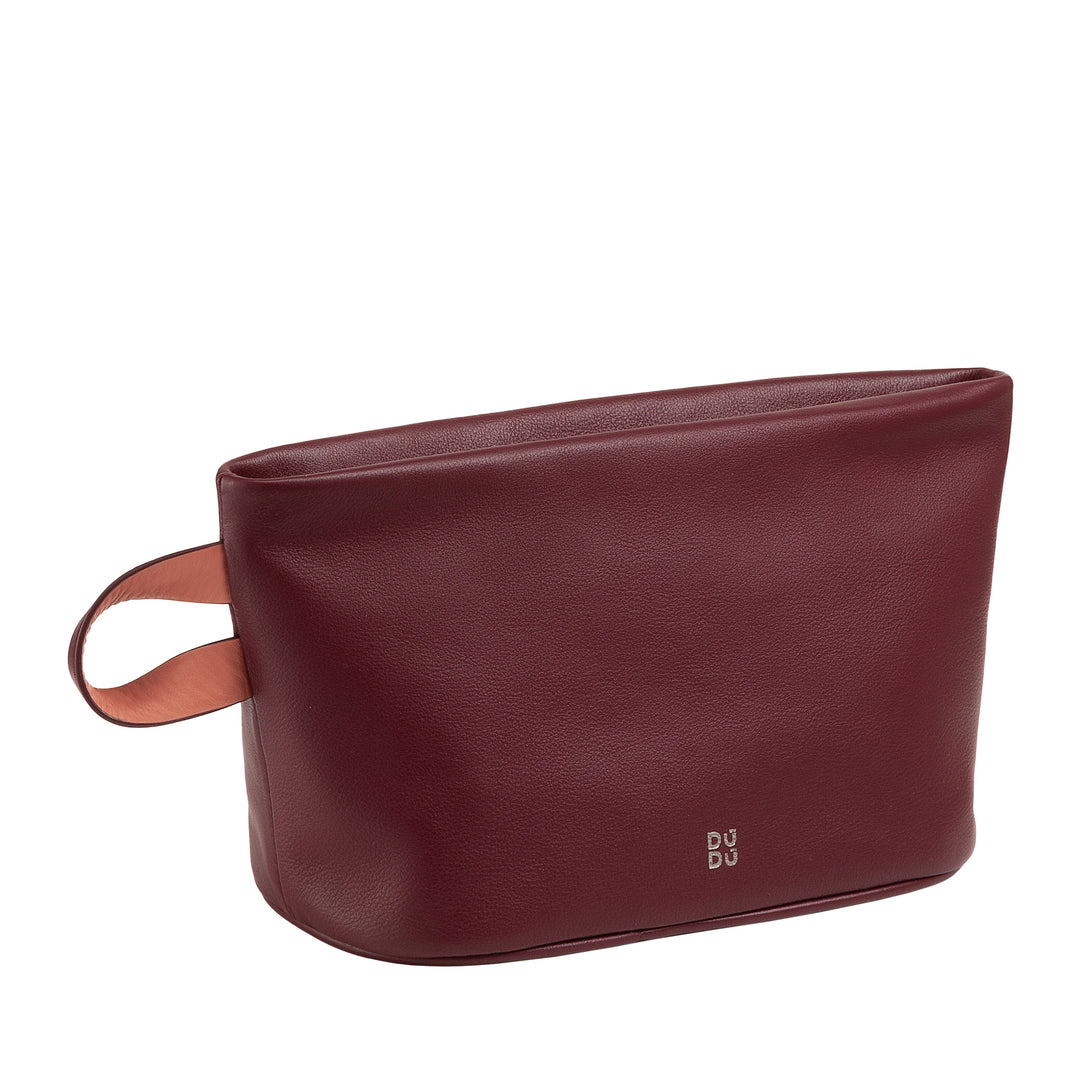 DUDU Beauty Case für Damen und Herren aus Leder mit Reißverschluss, große Kulturtasche in leuchtenden Farben, ideal für Reisen, Fitnessstudio, Spa, wasserabweisende Innenausstattung