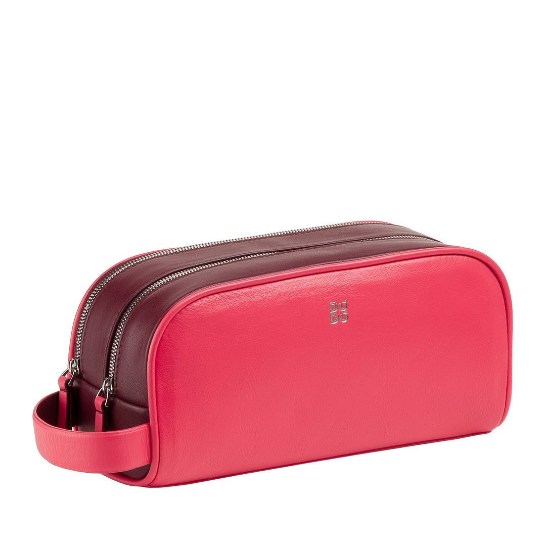 DUDU Neceser de Viaje para Hombre y Mujer en Piel Suave y Duradera, Neceser con Doble Cremallera, Interior Repelente al Agua, Bolso de Mano con Asa