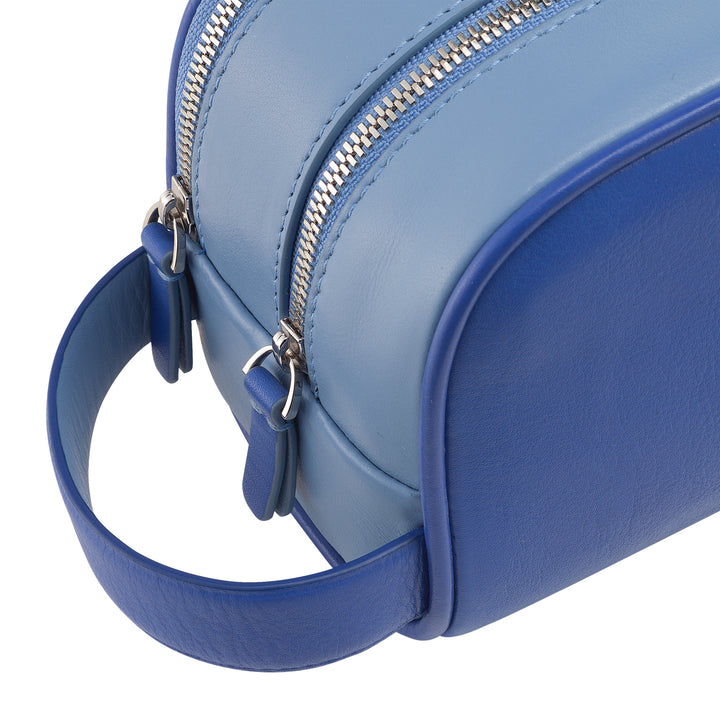 DUDU Travel Beauty Case for Men and Women in Durable Soft Leather, Double Zip Toiletry Bag, Water-Repellent Interior, Hand Bag with Handle