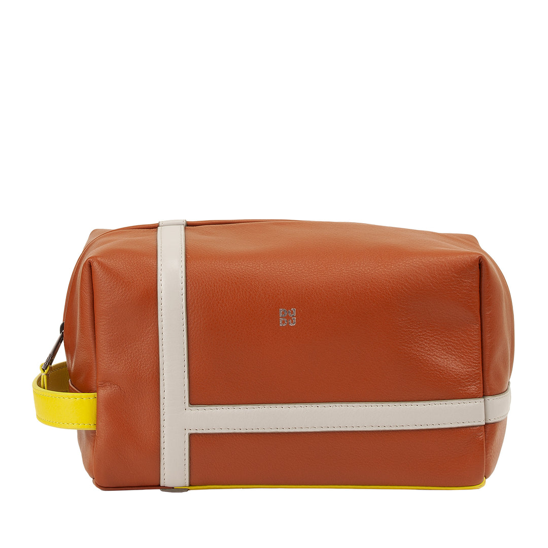DUDU Estuche de Belleza para Hombre y Mujer en Piel con Cremallera - Diseño Inspirado en el Tenis con Asa Lateral para Viajes, Gimnasio y Uso Diario