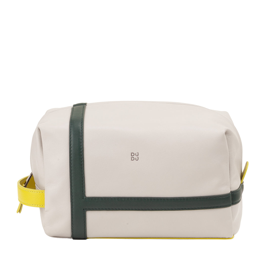 DUDU Estuche de Belleza para Hombre y Mujer en Piel con Cremallera - Diseño Inspirado en el Tenis con Asa Lateral para Viajes, Gimnasio y Uso Diario