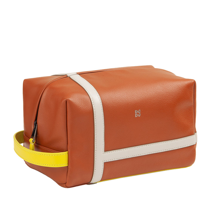 DUDU Estuche de Belleza para Hombre y Mujer en Piel con Cremallera - Diseño Inspirado en el Tenis con Asa Lateral para Viajes, Gimnasio y Uso Diario