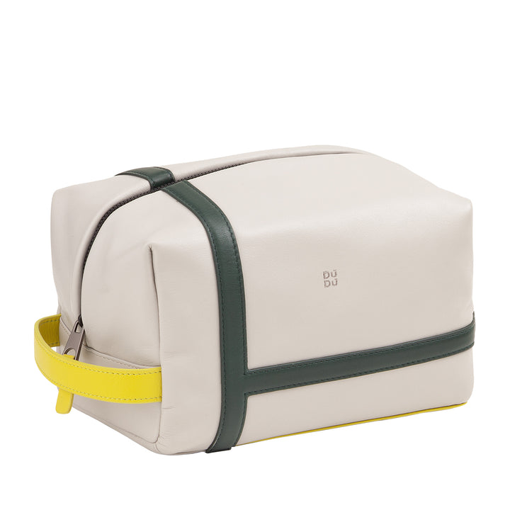 DUDU Estuche de Belleza para Hombre y Mujer en Piel con Cremallera - Diseño Inspirado en el Tenis con Asa Lateral para Viajes, Gimnasio y Uso Diario