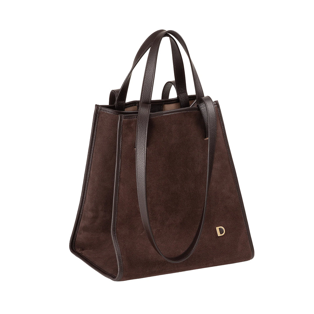 DUDU Sac à Bandoulière pour Femme en Cuir Véritable Fabriqué en Italie, Sac Cabas élégant, Double Poignée, Cuir Pleine Fleur ou Daim - Grand Sac à Main pour le Travail et les Loisirs