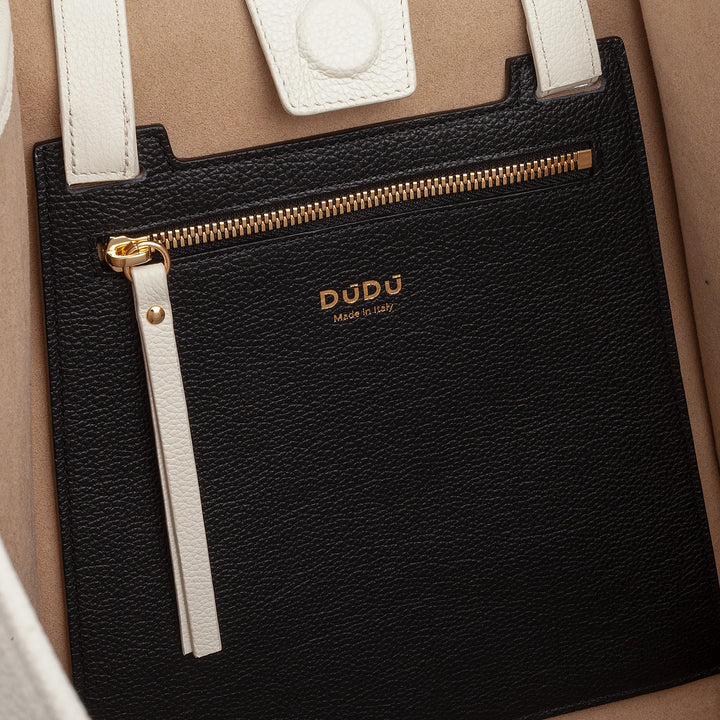 DUDU Bolso de Mujer en Piel Auténtica Made in Italy, Elegante Bolso Shopper Tote, Doble Asa, Piel Flor o Ante - Bolso Grande para Trabajo y Tiempo libre