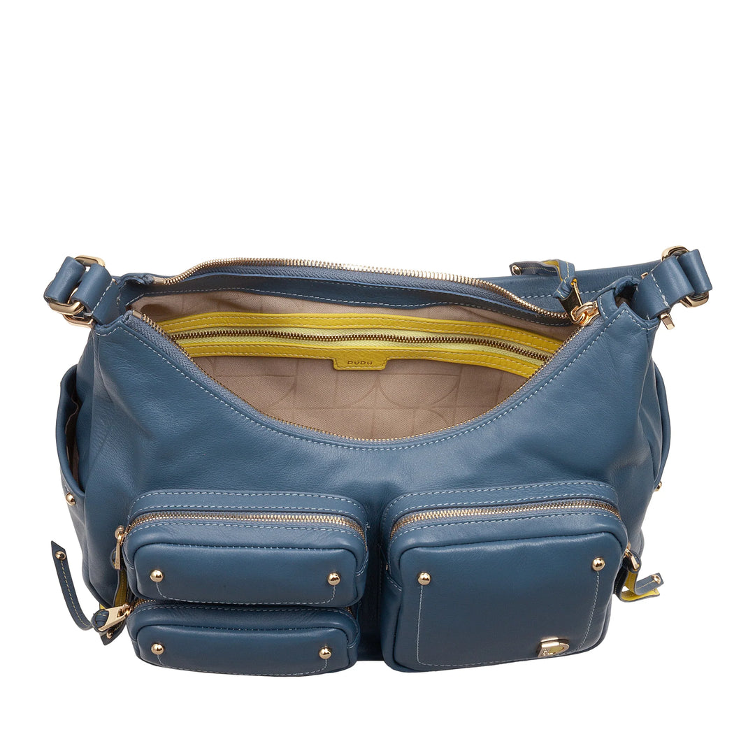 DUDU Borsa a Spalla Donna in Pelle con Tracolla Removibile, Capiente ed Elegante - Hobo Bag con Tasche Multiple, Borsa a Banana con Cerniera