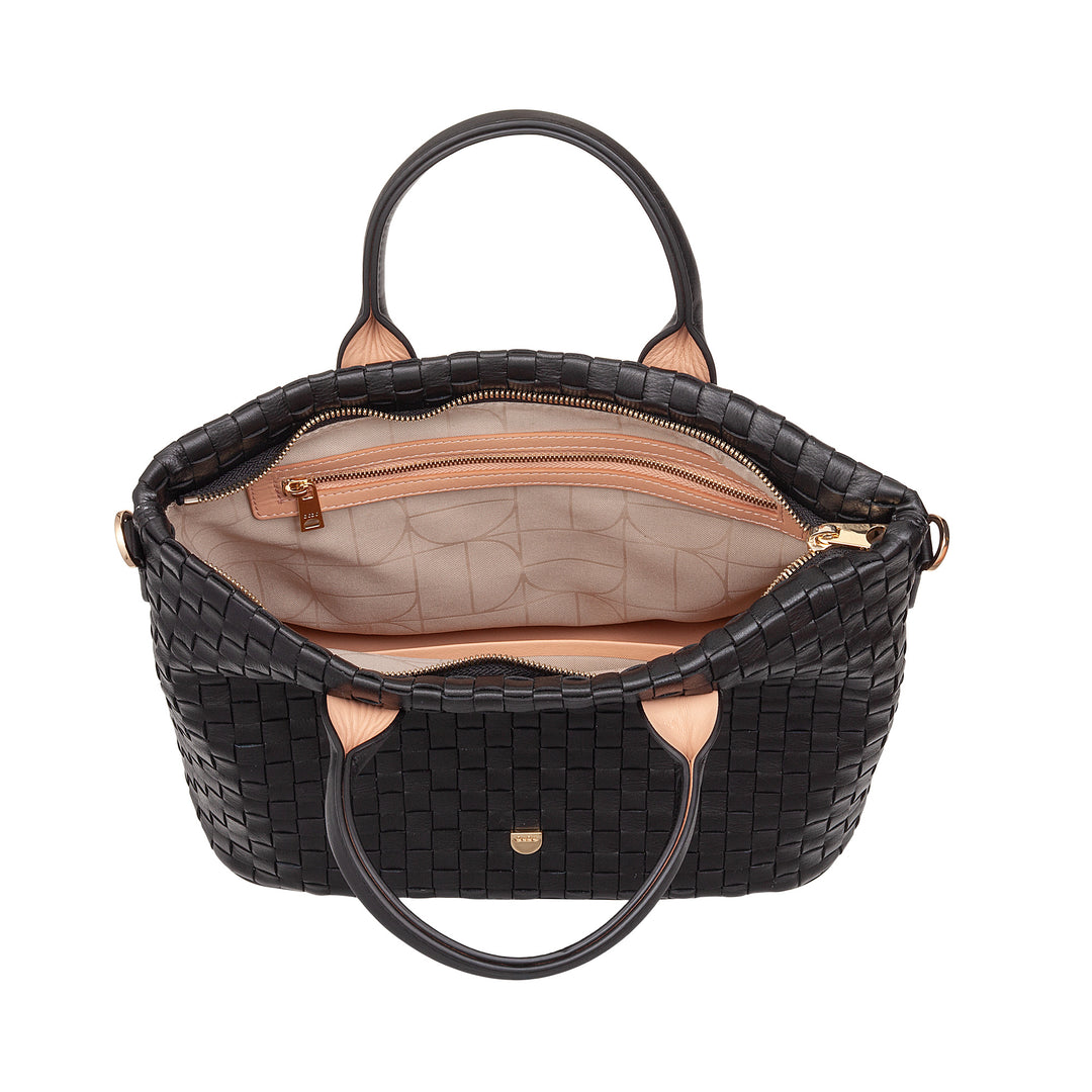 DUDU Damen-Umhängetasche aus echtem geflochtenem Leder – elegante Handtasche mit Griffen, Reißverschluss und abnehmbarem, verstellbarem Schultergurt – geräumige Handtasche für Büro und Freizeit