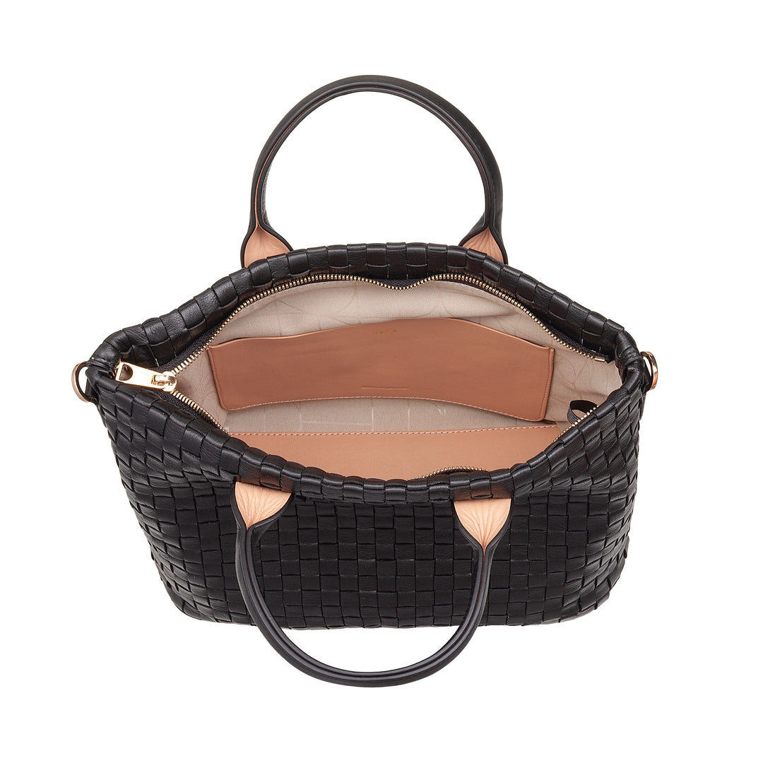 DUDU Damen-Umhängetasche aus echtem geflochtenem Leder – elegante Handtasche mit Griffen, Reißverschluss und abnehmbarem, verstellbarem Schultergurt – geräumige Handtasche für Büro und Freizeit
