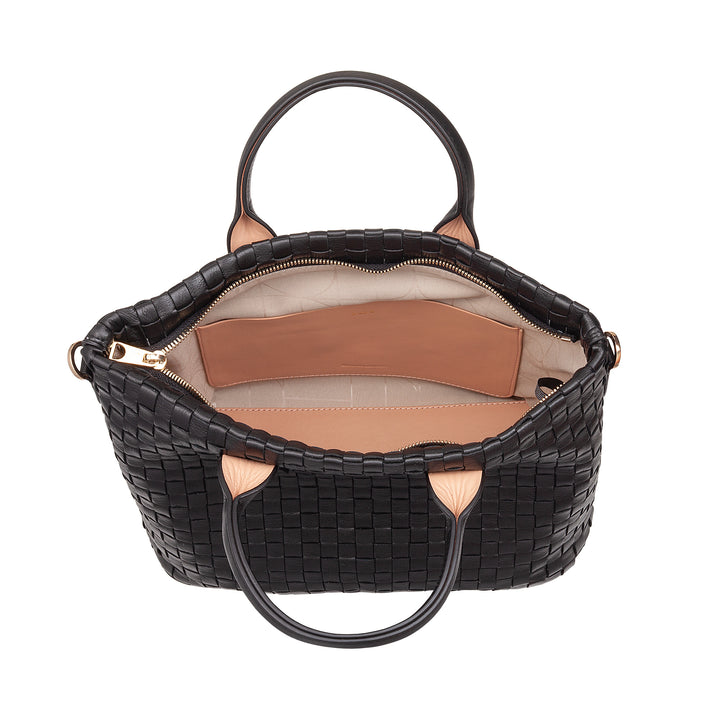 DUDU Damen-Umhängetasche aus echtem geflochtenem Leder – elegante Handtasche mit Griffen, Reißverschluss und abnehmbarem, verstellbarem Schultergurt – geräumige Handtasche für Büro und Freizeit