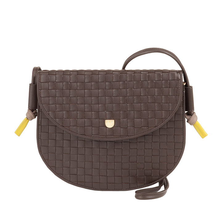 DUDU Bolso Bandolera Pequeño Tejido en Piel Auténtica con Solapa - Elegante Bolso Bandolera Mujer Artesanal, Bolso Bandolera Versátil para Uso Diario y Eventos