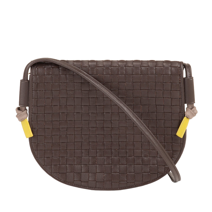 DUDU Bolso Bandolera Pequeño Tejido en Piel Auténtica con Solapa - Elegante Bolso Bandolera Mujer Artesanal, Bolso Bandolera Versátil para Uso Diario y Eventos
