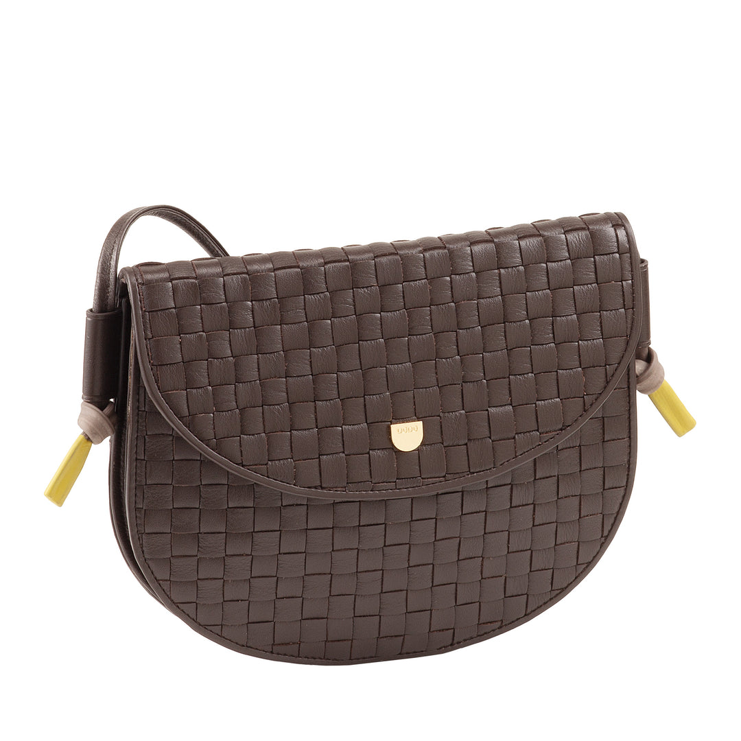 DUDU Bolso Bandolera Pequeño Tejido en Piel Auténtica con Solapa - Elegante Bolso Bandolera Mujer Artesanal, Bolso Bandolera Versátil para Uso Diario y Eventos