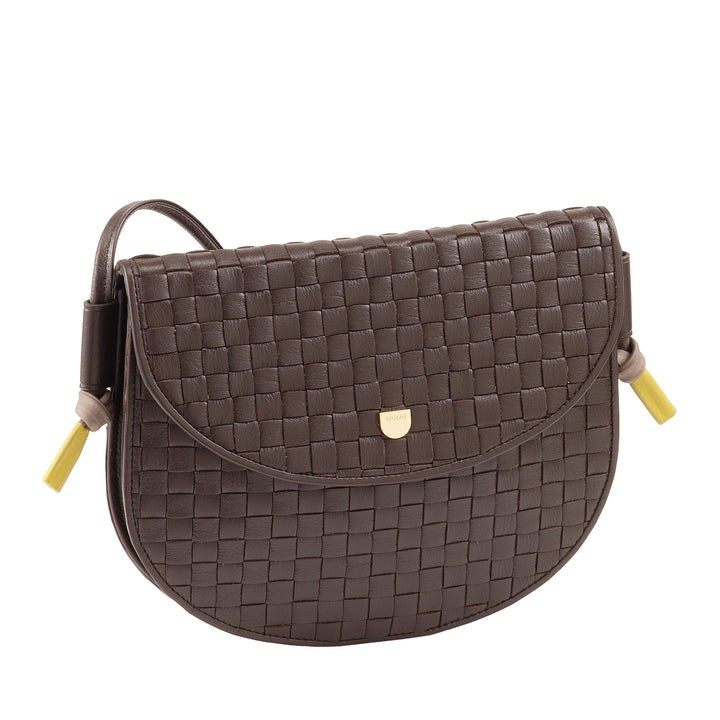 DUDU Bolso Bandolera Pequeño Tejido en Piel Auténtica con Solapa - Elegante Bolso Bandolera Mujer Artesanal, Bolso Bandolera Versátil para Uso Diario y Eventos