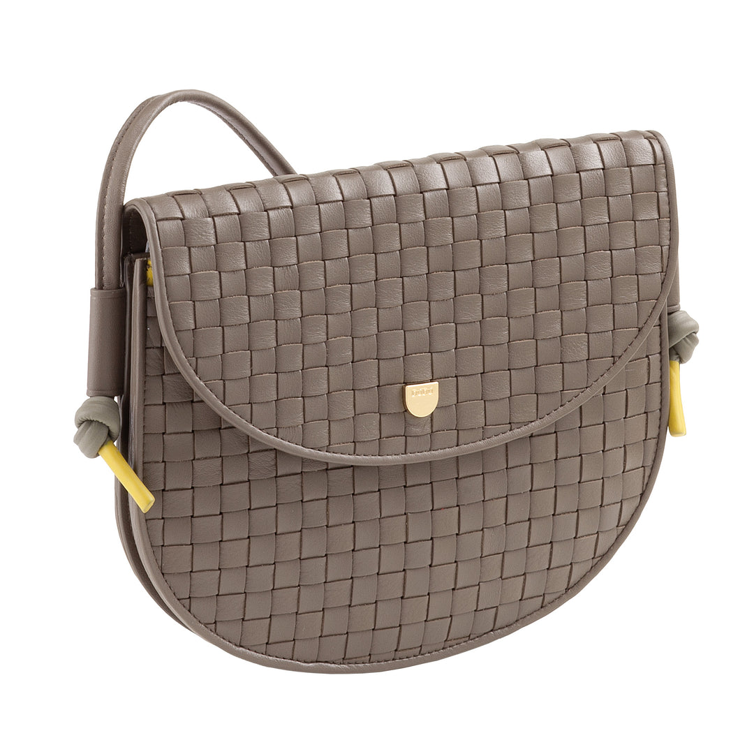 DUDU Small Woven Shoulder Bag in Genuine Leather with Flap - Elegant Handcrafted Women&