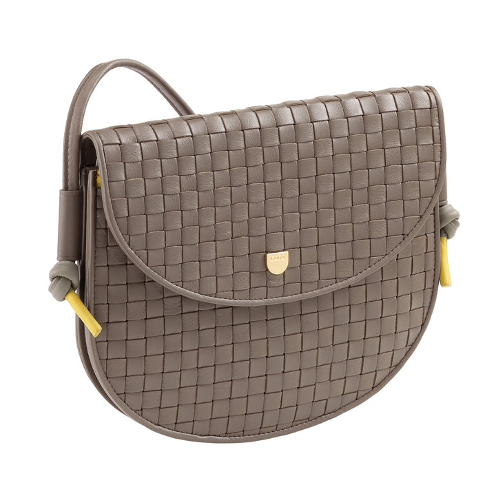 DUDU Small Woven Shoulder Bag in Genuine Leather with Flap - Elegant Handcrafted Women&