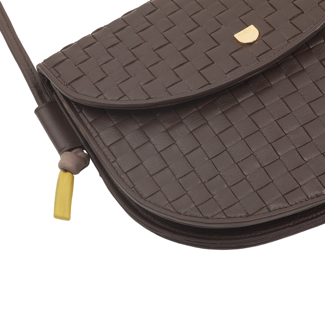 DUDU Bolso Bandolera Pequeño Tejido en Piel Auténtica con Solapa - Elegante Bolso Bandolera Mujer Artesanal, Bolso Bandolera Versátil para Uso Diario y Eventos