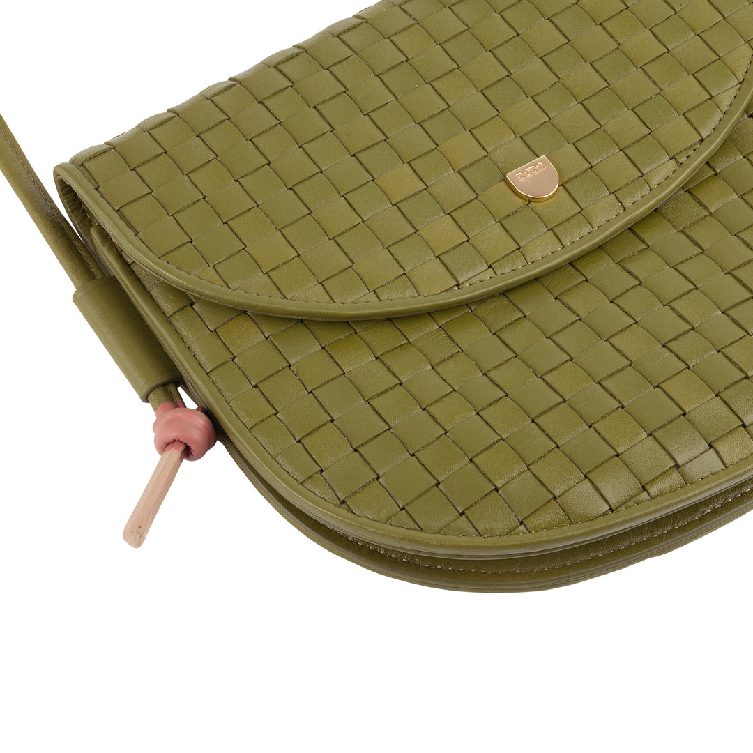DUDU Kleine gewebte Umhängetasche aus echtem Leder mit Klappe – elegante handgefertigte Damen-Umhängetasche, vielseitige Umhängetasche für den täglichen Gebrauch und Veranstaltungen