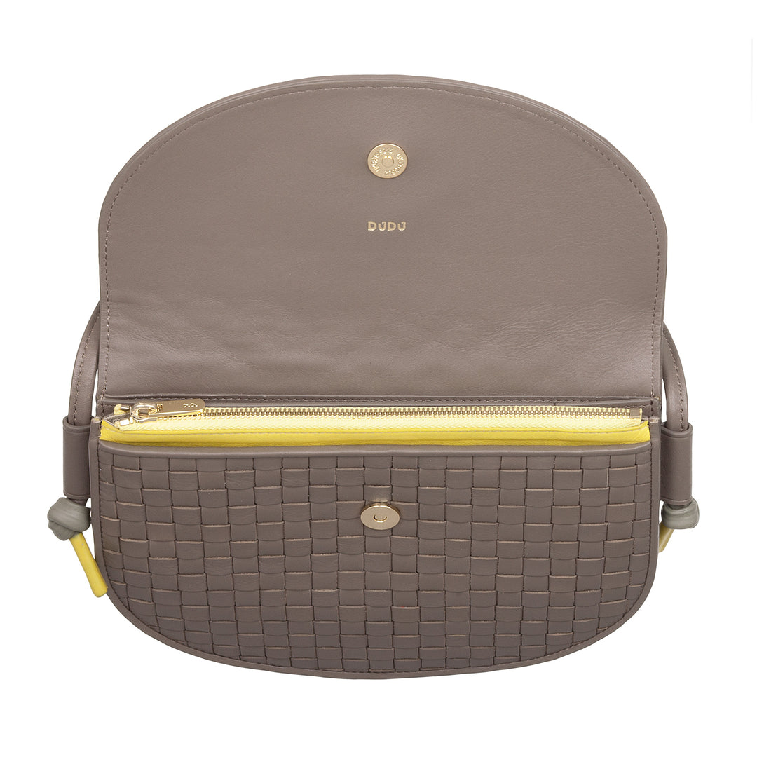 DUDU Small Woven Shoulder Bag in Genuine Leather with Flap - Elegant Handcrafted Women&