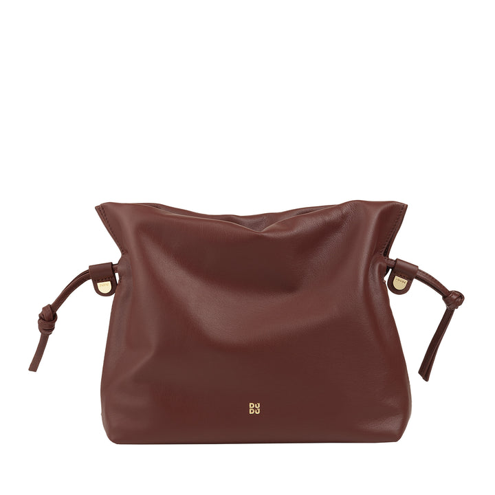 DUDU Damen-Ledertasche mit Kordelzugverschluss – Elegante, kompakte und praktische Umhängetasche für jeden Anlass mit verstellbarem Riemen