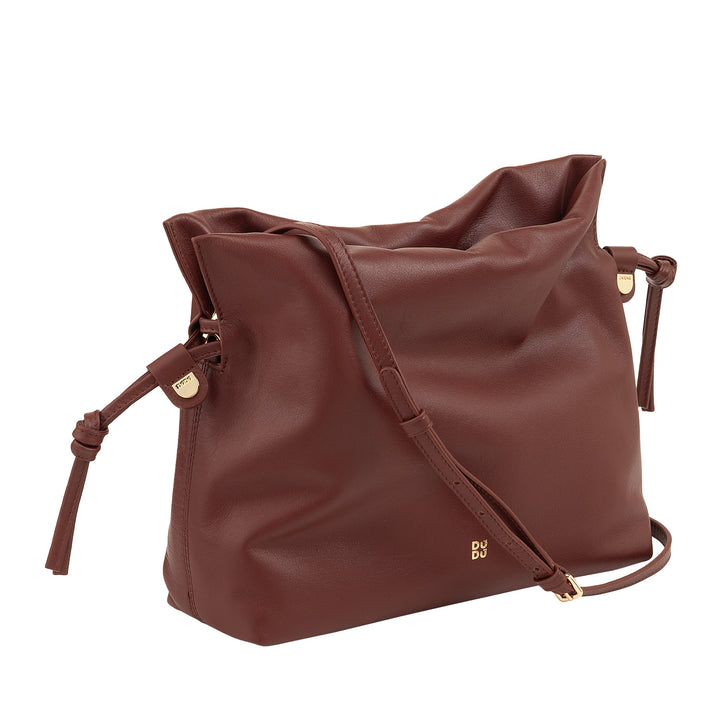 DUDU Damen-Ledertasche mit Kordelzugverschluss – Elegante, kompakte und praktische Umhängetasche für jeden Anlass mit verstellbarem Riemen