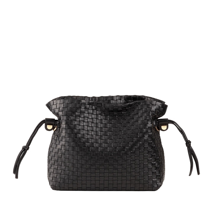 DUDU Borsa a Tracolla Donna in Pelle Intrecciata con Coulisse, Morbida e Capiente, Tracolla Regolabile, Chiusura Magnetica, Stile Elegante e Artigianale