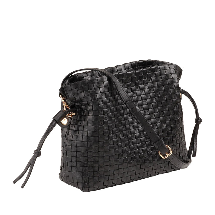 DUDU Borsa a Tracolla Donna in Pelle Intrecciata con Coulisse, Morbida e Capiente, Tracolla Regolabile, Chiusura Magnetica, Stile Elegante e Artigianale