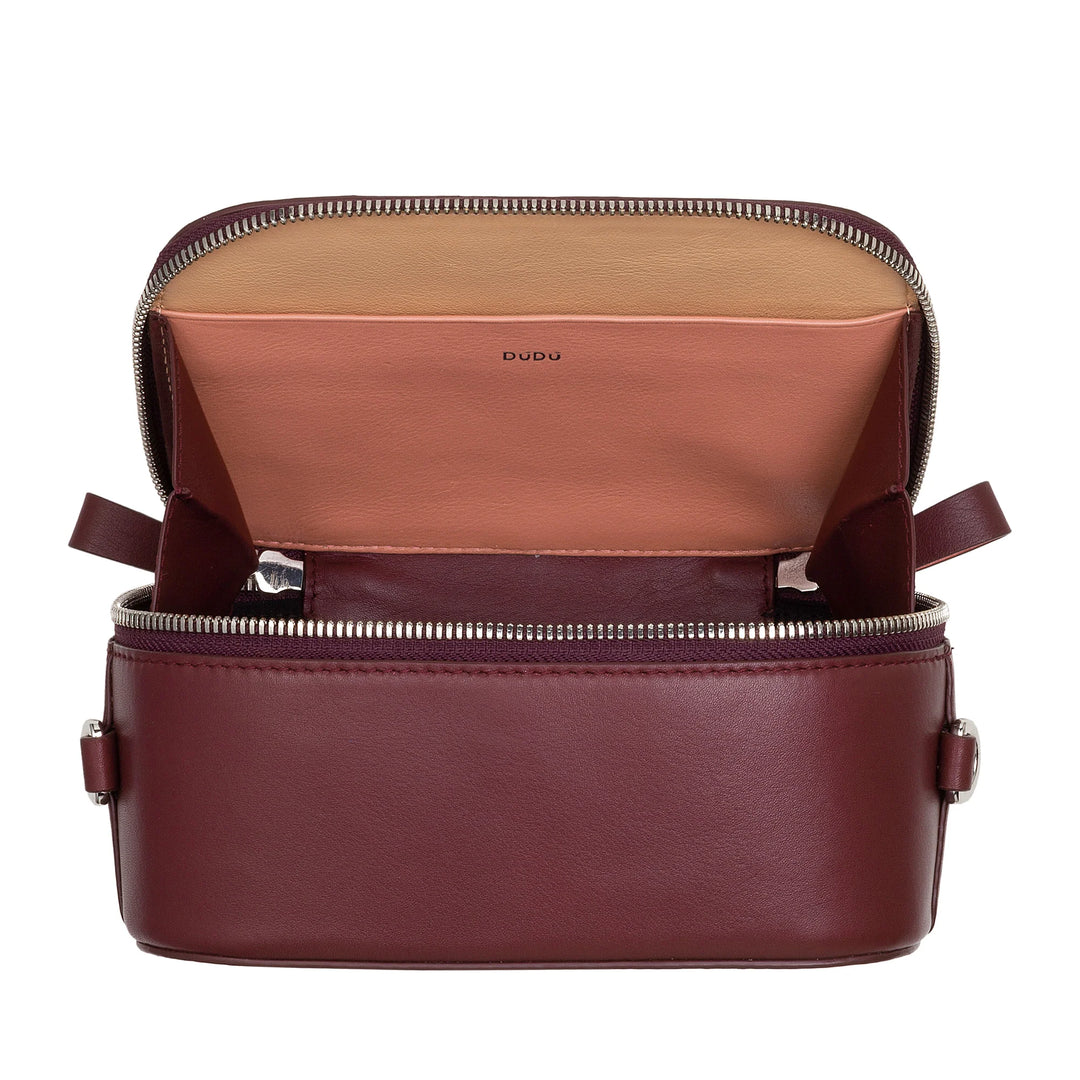 DUDU Bolso Bandolera Pequeño de Piel para Mujer, Bolso para Cámara con Doble Correa para el Hombro, Cierre de Cremallera, Bolso Elegante de Diseño Compacto