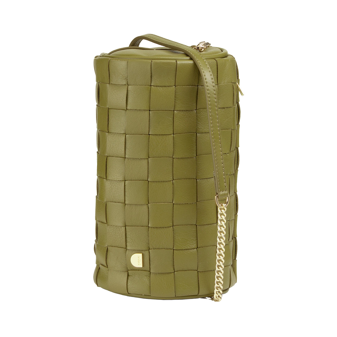 DUDU Damen-Zylindertasche aus echtem gewebtem Leder mit Kettenschultergurt, elegant – handwerkliches Design, luxuriöse zylindrische Umhängetasche für lässige und besondere Anlässe