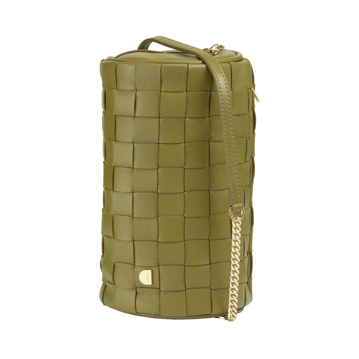 DUDU Damen-Zylindertasche aus echtem gewebtem Leder mit Kettenschultergurt, elegant – handwerkliches Design, luxuriöse zylindrische Umhängetasche für lässige und besondere Anlässe