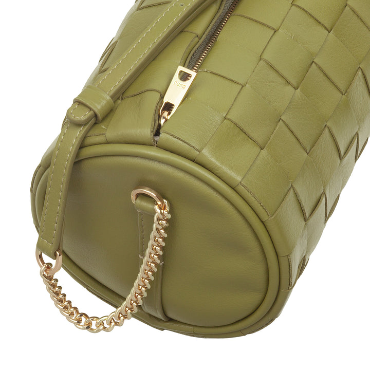 DUDU Damen-Zylindertasche aus echtem gewebtem Leder mit Kettenschultergurt, elegant – handwerkliches Design, luxuriöse zylindrische Umhängetasche für lässige und besondere Anlässe