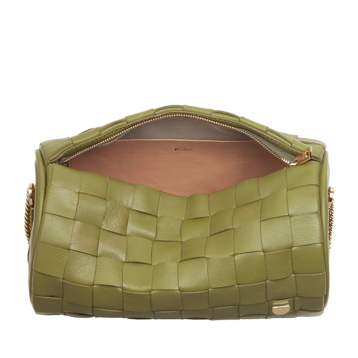 DUDU Damen-Zylindertasche aus echtem gewebtem Leder mit Kettenschultergurt, elegant – handwerkliches Design, luxuriöse zylindrische Umhängetasche für lässige und besondere Anlässe