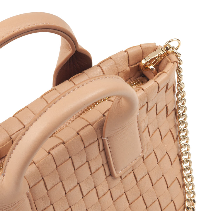 DUDU Borsa in Pelle Donna Piccola Intrecciata con Cerniera Zip – Mini Bag Elegante con Tracolla a Catena, Borsa a Spalla Borsetta a Mano Compatta e Raffinata